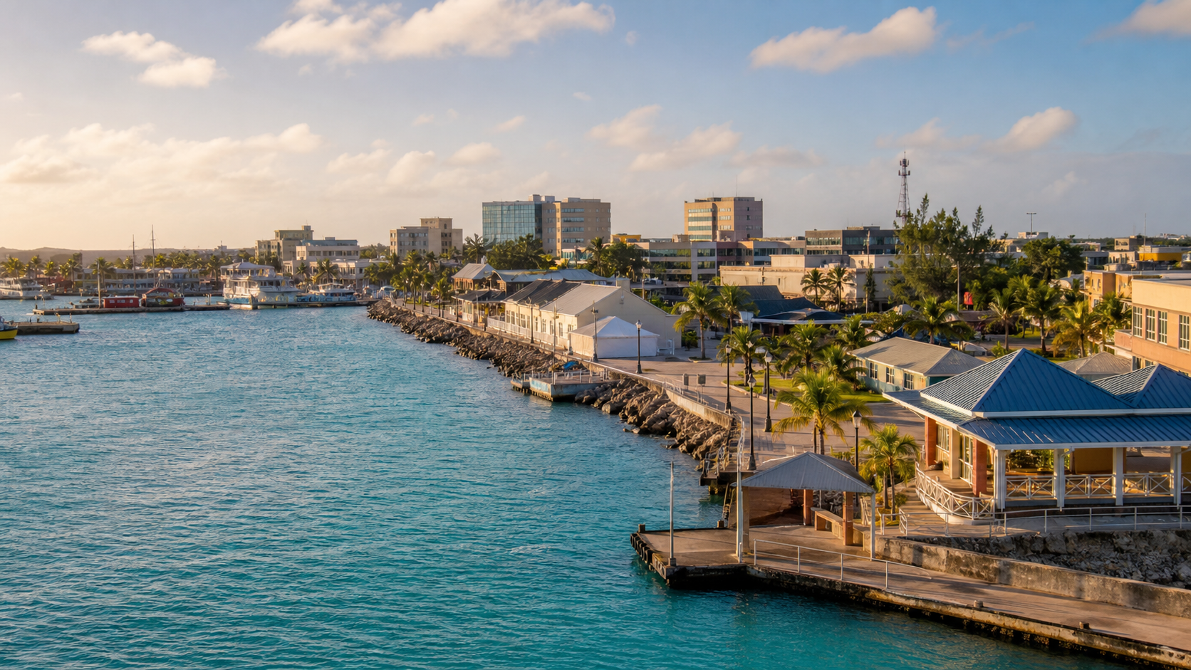 George Town harbour and waterfront in the late afternoon